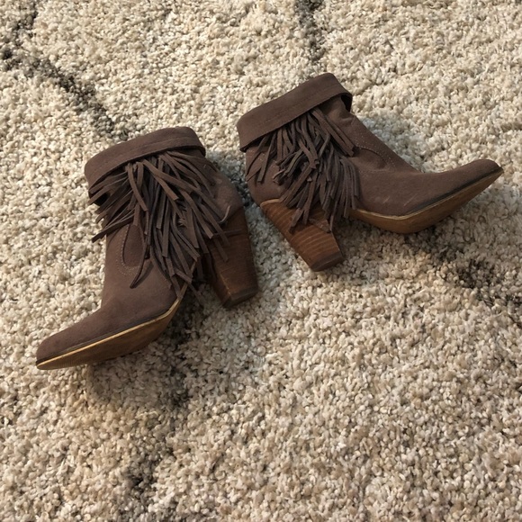 Grey Steve Madden Fringe Bootie - Picture 2 of 8